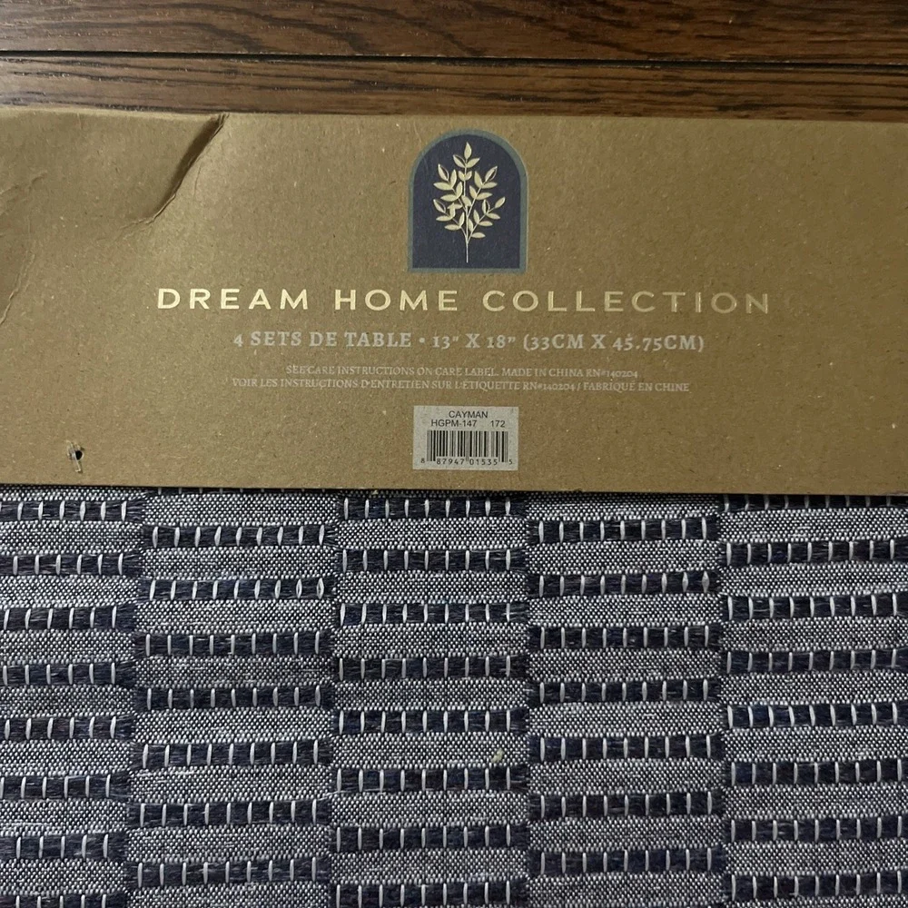 DREAM HOME Placemats (4) 13 X 18 Blue White Stripes NIP